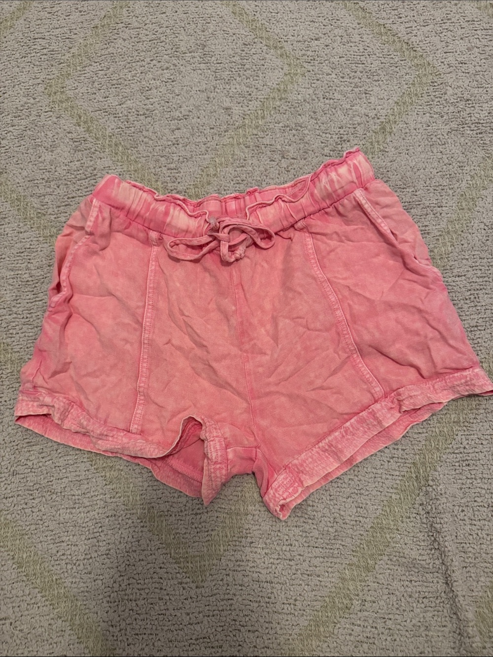 Fate Pink Acid Wash Drawstring Lounge Shorts Small